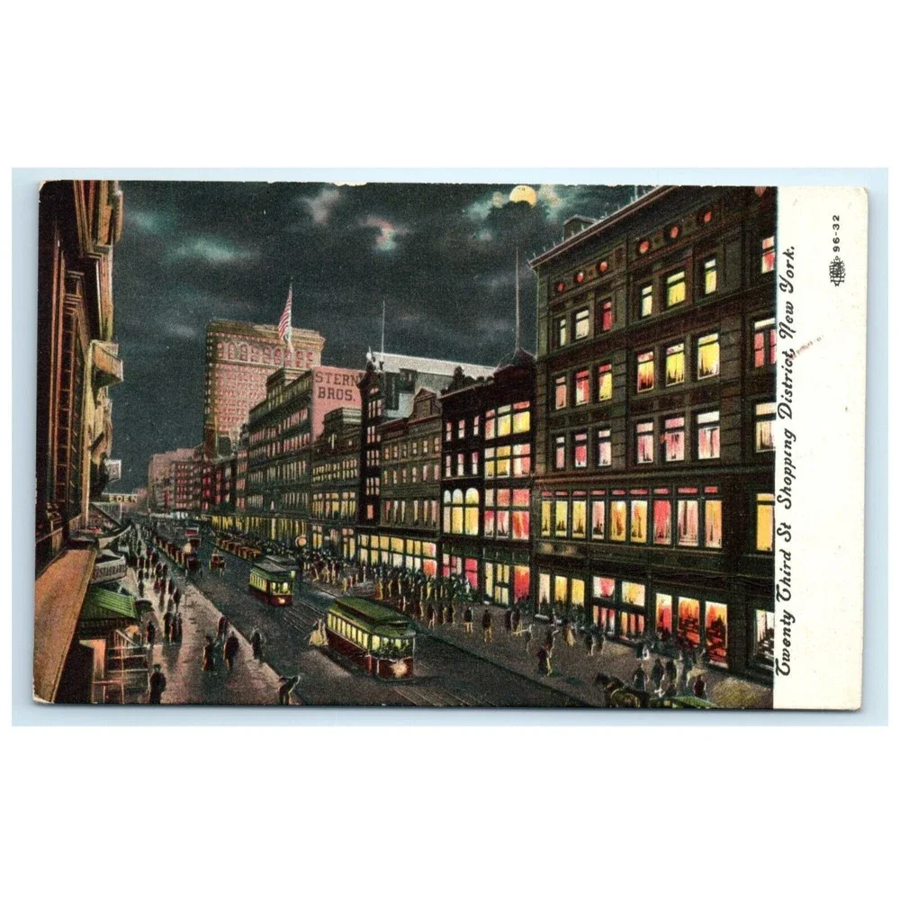 VTG‎ Postcard 23RD STREET SHOPPING DISTRICT AT NIGHT New York City NY Circa 1908